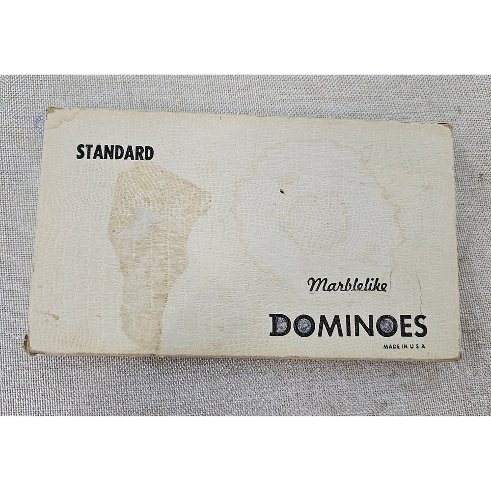 Marblelike Dominoes Game Set Vintage Double Six 28 Tiles Cream Black Made in USA